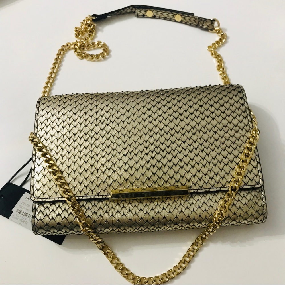 NWT $180 Botkier Leather Crossbody Clutch Bag Purse Bag Gold Black